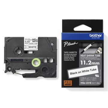 Brother HSE-231E Labelling Tape 11.2mm Shrink Tube Black Ink on White Tape