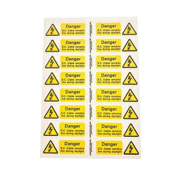 Image of Isigns DC Cable Remains Live Warning Labels Pack of 5 Sheets