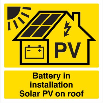 Image of Isigns Battery in installation Solar PV on Roof Labels Pack of 10
