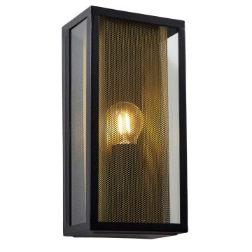Image of Zink Cuba Wall Box Lantern Black with Brass Mesh
