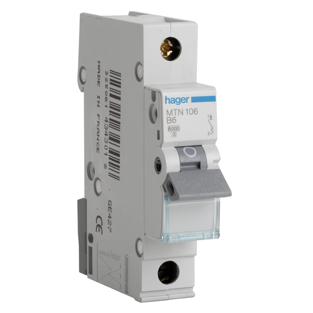 Image for Hager MTN106 Design 10 6A MCB Type B Single Pole 6kA Single Module