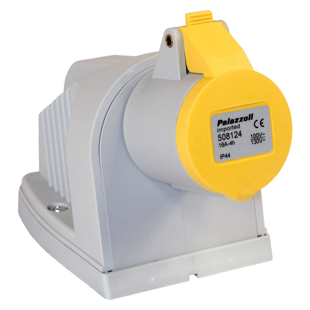 Image for Lewden 16A 110V Yellow Industrial Angled Socket 3 Pin Weatherproof IP44