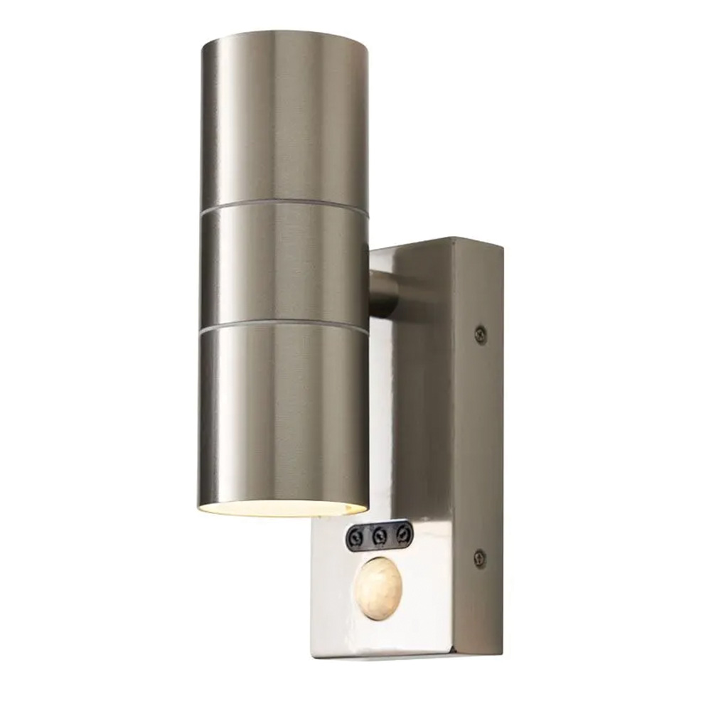 Image for Zinc Leto GU10 Spotlight Up and Down Wall Light with PIR Stainless Steel