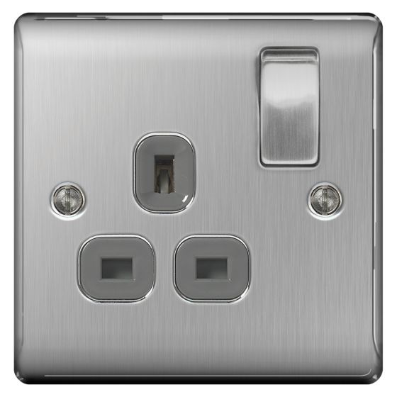 Image of Avenue Raised Switched Socket 1 Gang 13A Double Pole Brushed Steel