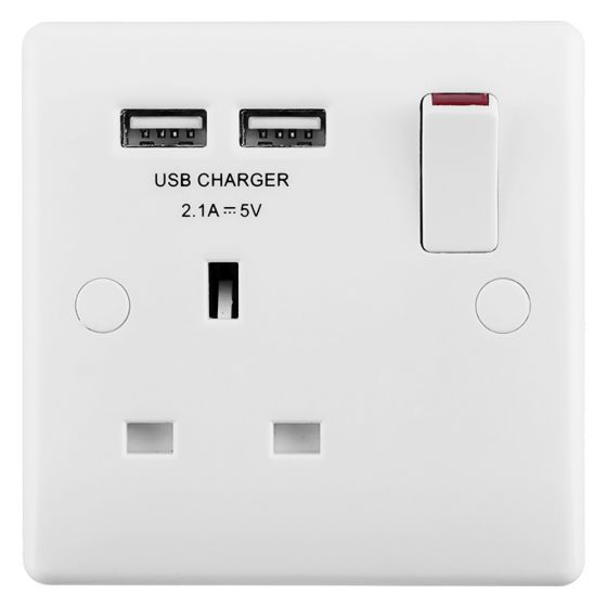 Image of Avenue Contour USB Socket 2 USB 1 Gang 13A Switched Double Pole White