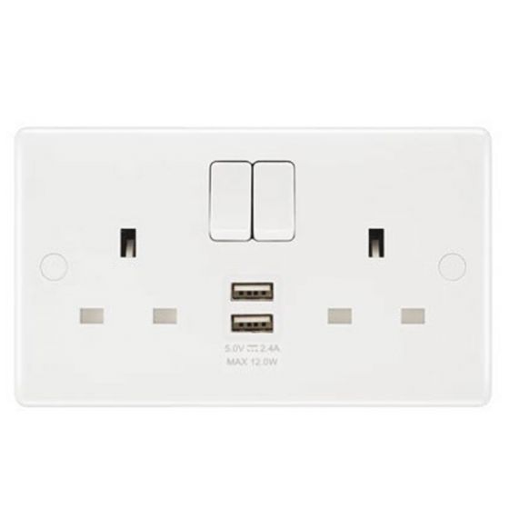 Avenue 13A 2 Gang DP 2 x USB 12W Switched Socket
