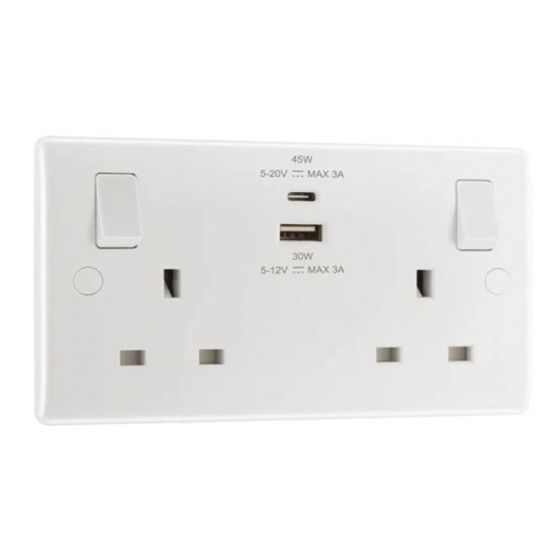 Avenue 13A 2 Gang Socket with Super Fast Charge 45W USB-A and USB-C