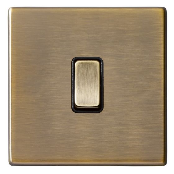 Image of Avenue Screwless Slim Light Switch 1 Gang 2 Way Antique Brass Black Insert