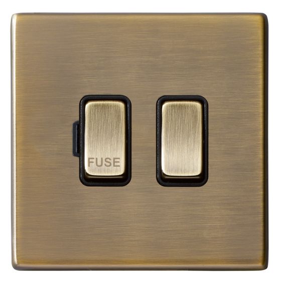 Image of Avenue Screwless Slim Switched Fused Spur 13A DP Antique Brass Black Insert