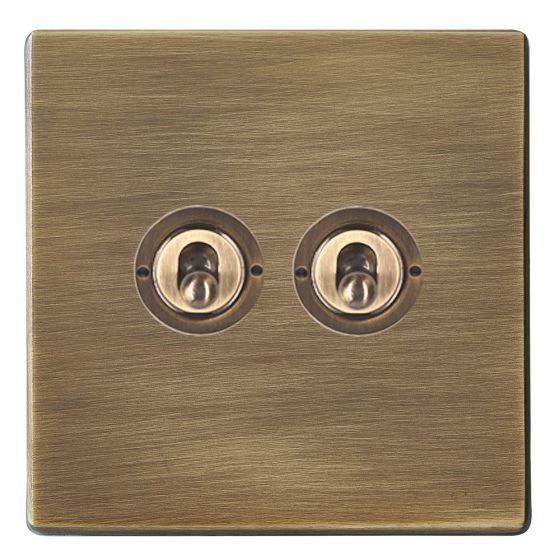 Image of Avenue Screwless Slim Toggle Light Switch 2 Gang 2 Way 20AX Antique Brass 