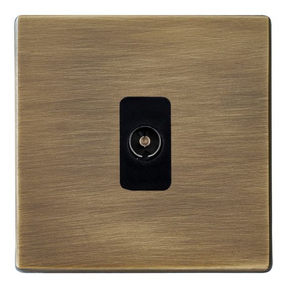 Image of Avenue Screwless Slim TV Socket Non Isolated Female 1 Gang Antique Brass Black Insert