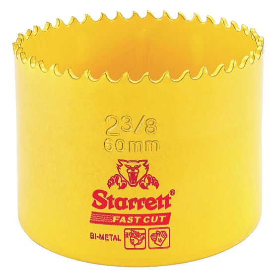 Image of Starrett 60mm Hole Saw HSS Fast Smooth Cutting Yellow FCH0238
