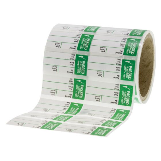 Image of PAT Pass Test Labels Small 35 x 15mm Vinyl Stickers Roll of 250