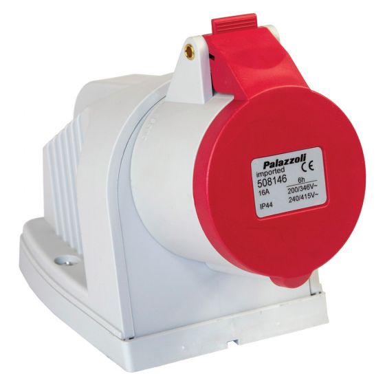 Image of Lewden 16A 400V Red Industrial Angled Socket 5 Pin Weatherproof IP44
