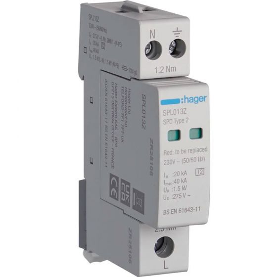 Hager VMES02SPD Module Consumer Unit Type 2 Surge Protection Modular Kit 