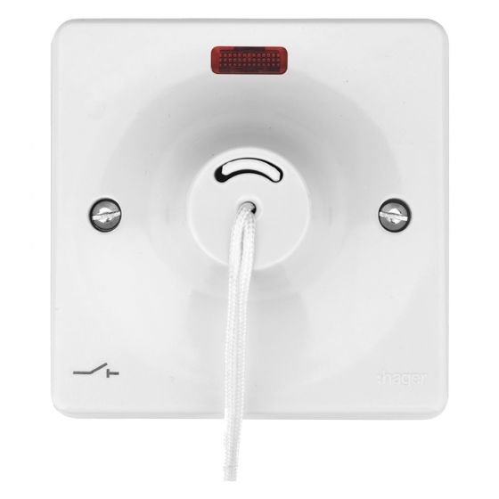 Image of Hager Sollysta WMCS50N Pull Cord Ceiling Switch 50A DP Neon White
