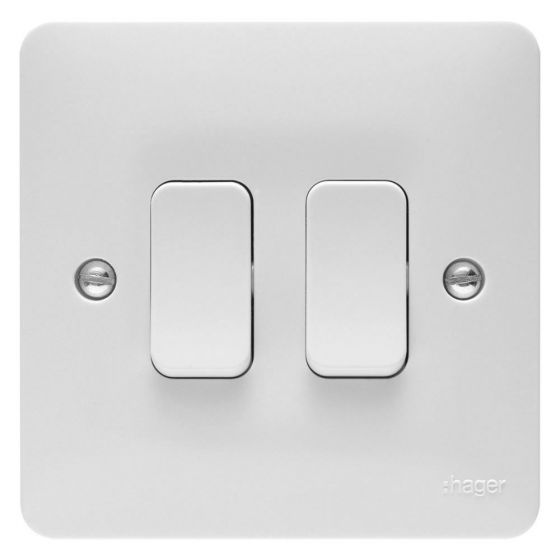 Image of Hager Sollysta WMPS22 Light Switch 2 Gang 2 Way 10AX White
