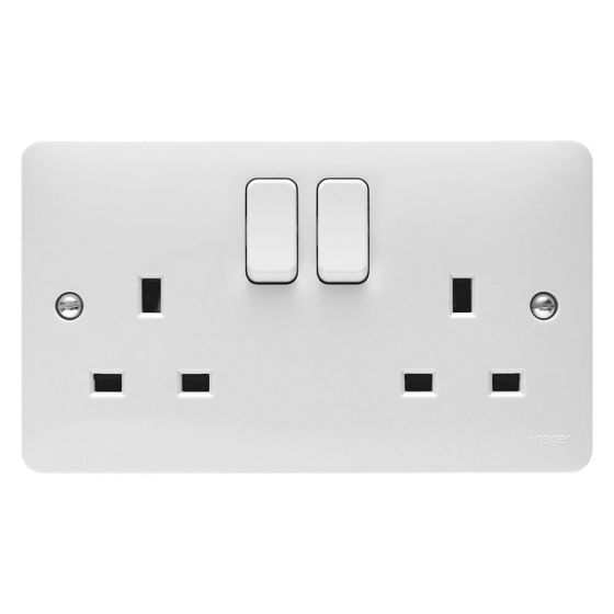 Image of Hager Sollysta WMSS82 Switched Socket 2 Gang 13A Double Pole White