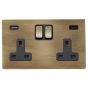 Image of Avenue Screwless Slim Type-C USB Socket 2 USB 2 Gang 13A DP Switched Antique Brass Black Insert